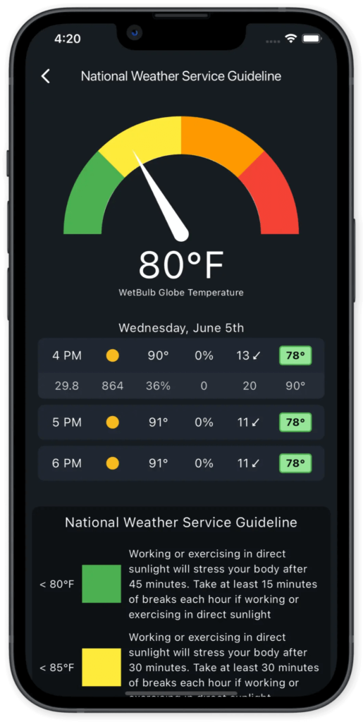 Screenshot of National Weather Service Guidance on HeatAlert